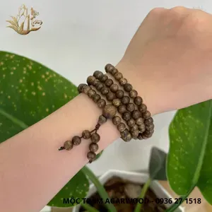 Double Wrap Agarwood Bracelet with Lotus Charm – 8mm Natural Vietnamese Oud